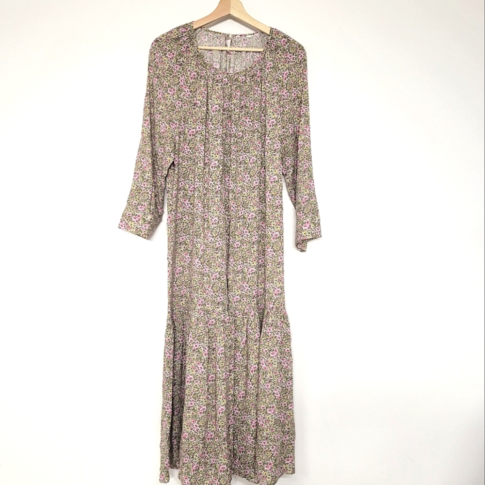 H&M Floral Midi Dress in Olive Green and Pink